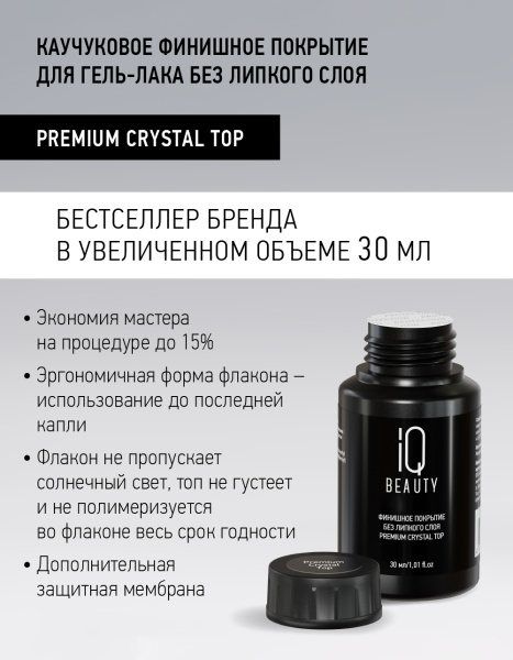 Каучуковое финишное покрытие без липкого слоя Premium Сrystal Top, 30 мл в в Новосибирске